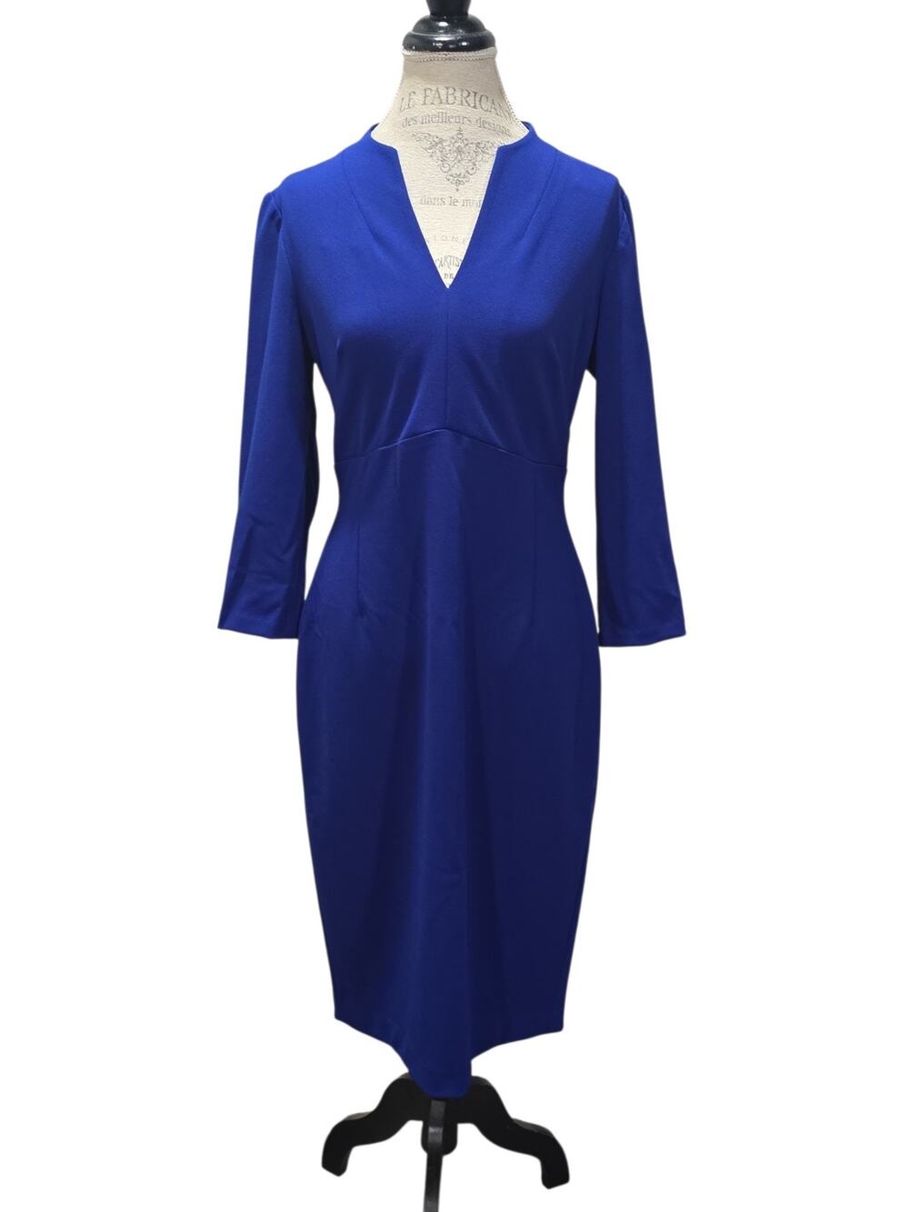 Calvin Klein Royal Blue V-Neck Midi Sheath Dress